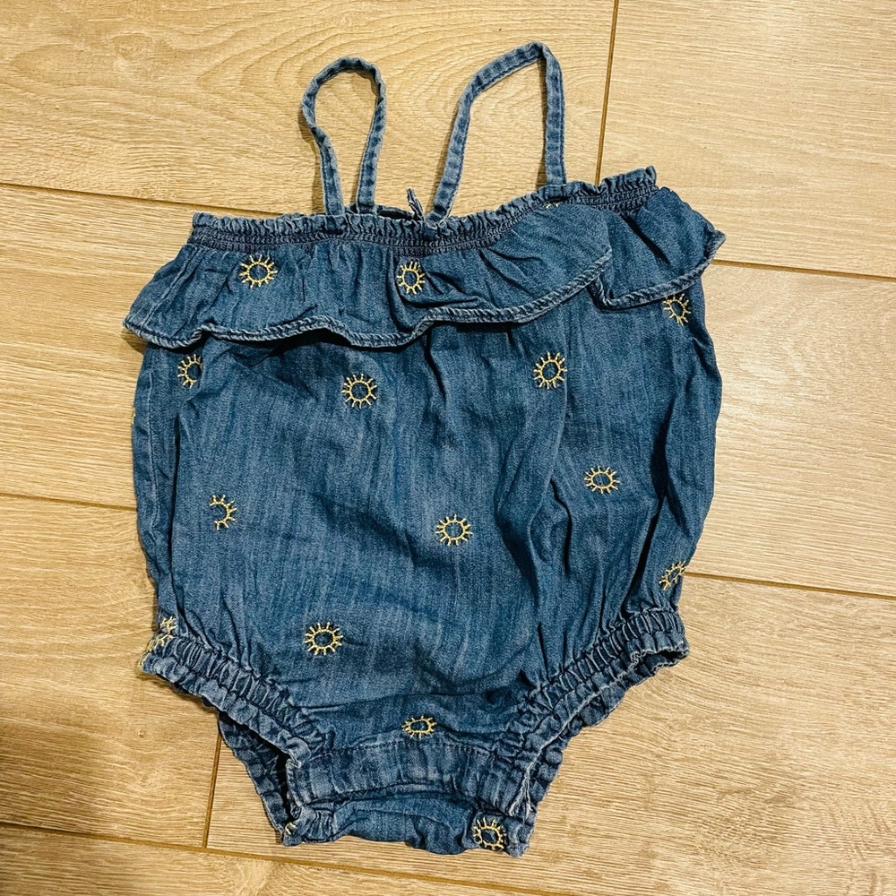 BabyGap denim bubble romper with sun embroidery 18 to 24 months